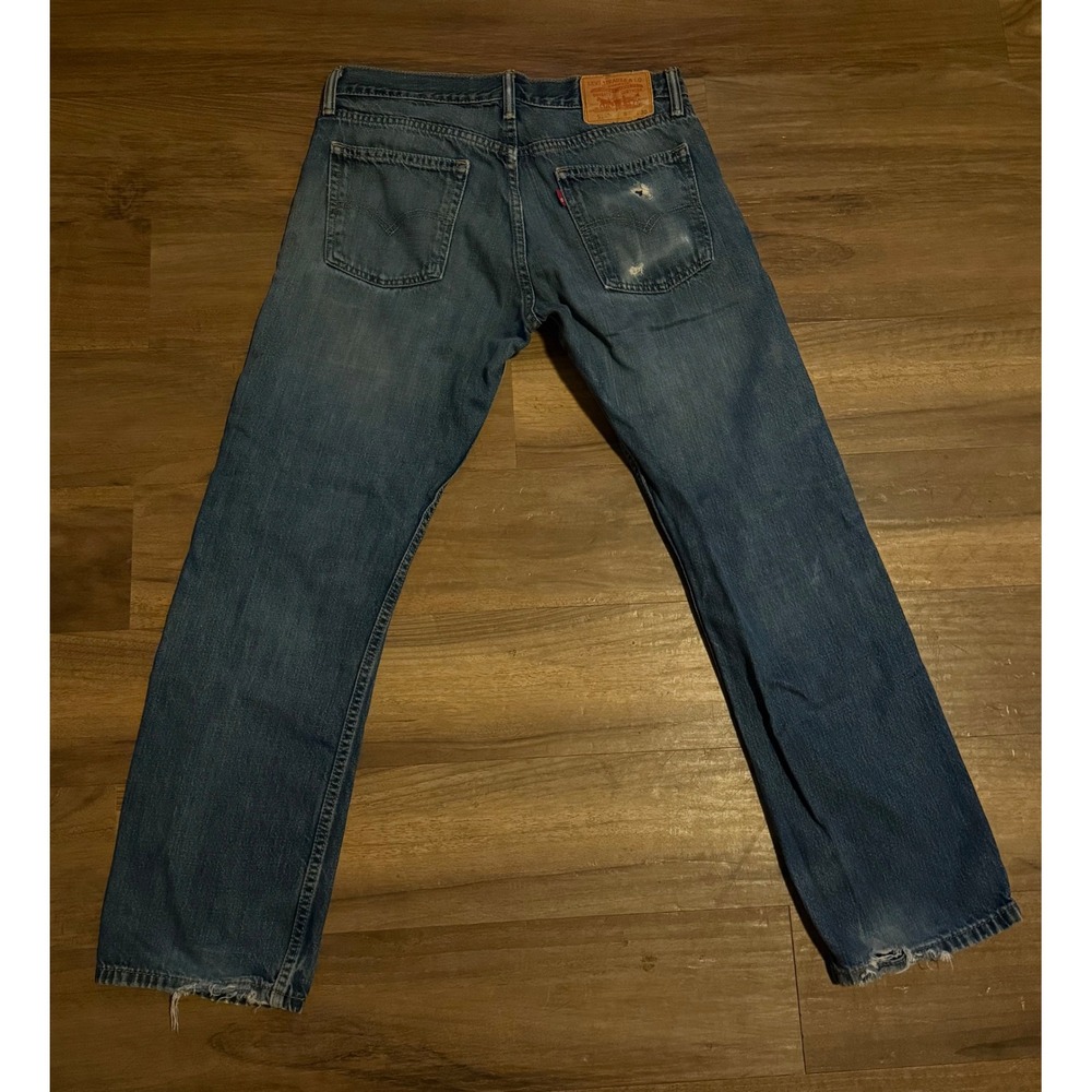 Levis 514 Straight Fit Mens Jeans Blue Denim Distressed 30/32x30 Grunge Workwear - Picture 3 of 8